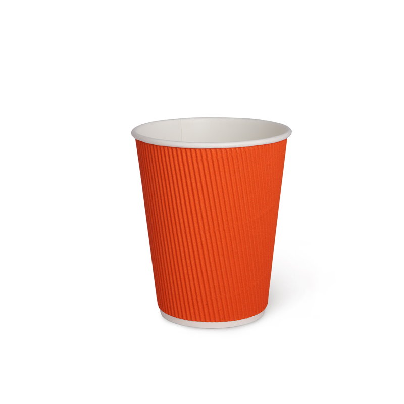 Бумажный гофрированный стакан, оранжевый, 350 мл (макс. 400 мл)