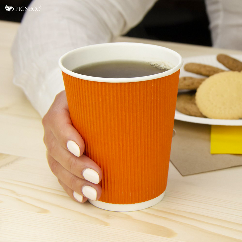 товар Бумажный гофрированный стакан, оранжевый, 350 мл (макс. 400 мл) STG135O