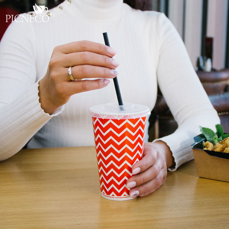 товар Одноразовый бумажный стакан 450 мл красный с принтом ST143D