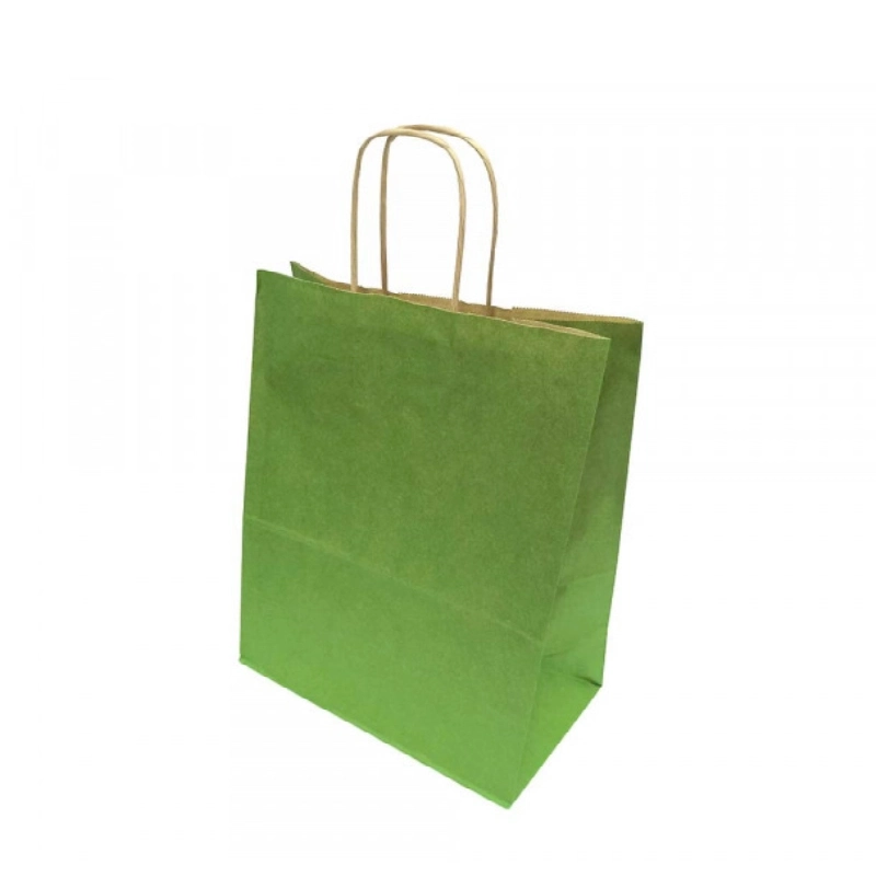 Бумажный крафт пакет с кручеными ручками, зеленый, 220*120*250 мм, 80 г/м2