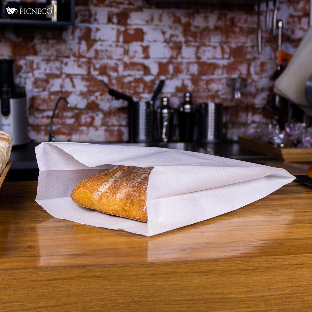 товар Бумажный крафт пакет с плоским дном, пергаментный, белый, 250*110*350 мм KLD125