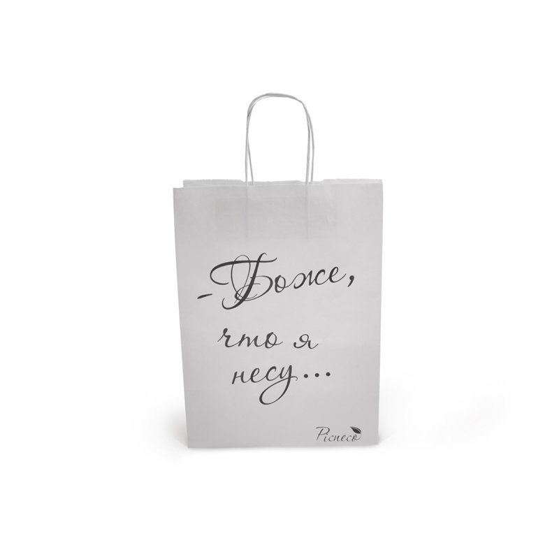 товар Бумажный крафт пакет с кручеными ручками, белый, 260*150*350 мм BPK026-OMG