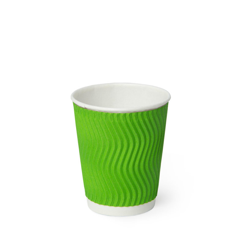 Гофрированный бумажный стакан 160 мл, зеленый, волна
