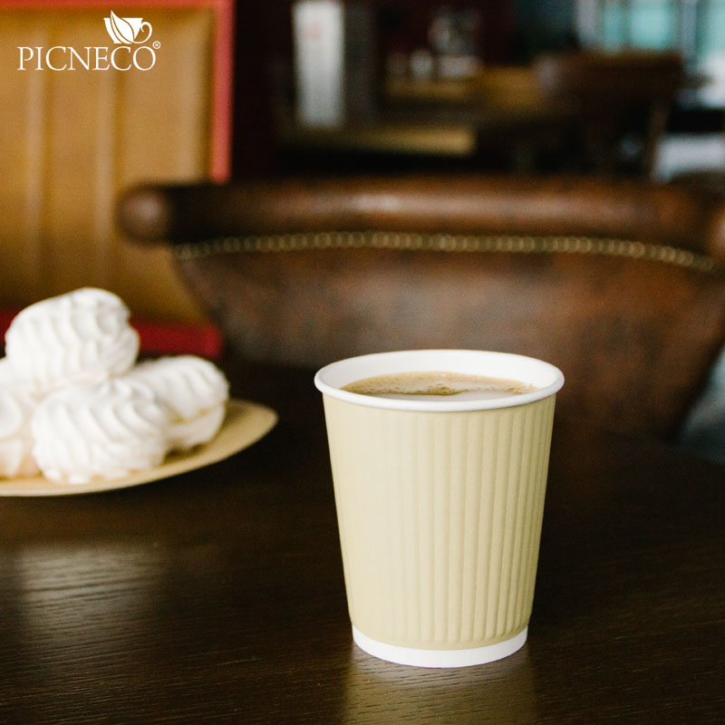 товар Двухслойный рифленый бумажный стакан, бежевый, 250 мл (макс. 270 мл) STG225BJ