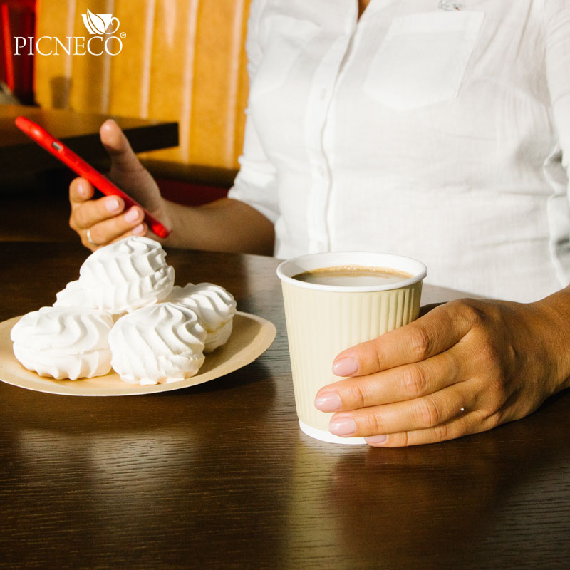 товар Двухслойный рифленый бумажный стакан, бежевый, 250 мл (макс. 270 мл) STG225BJ