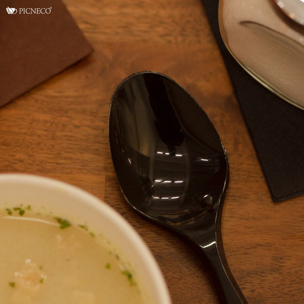 товар Пластиковая одноразовая черная ложка ПРЕМИУМ, 180 мм SPP201C