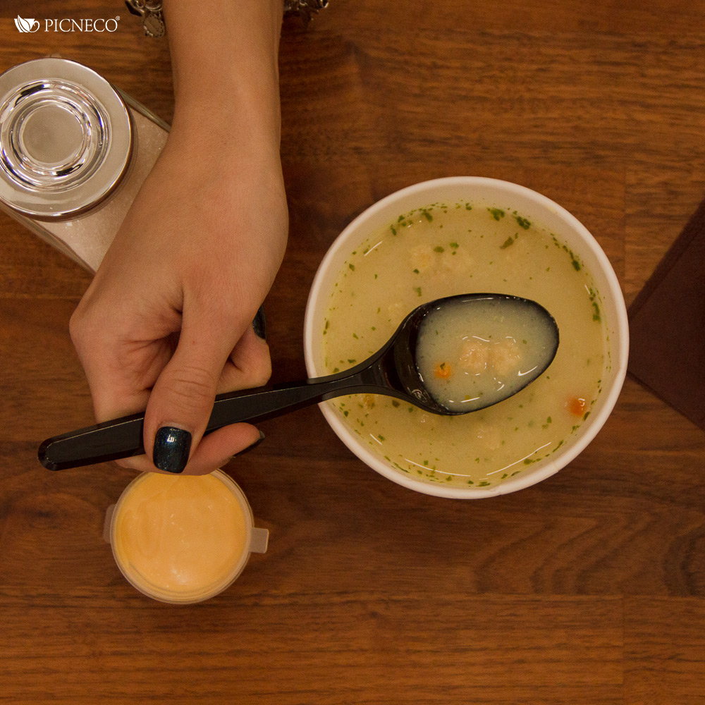 товар Пластиковая одноразовая черная ложка ПРЕМИУМ, 180 мм SPP201C