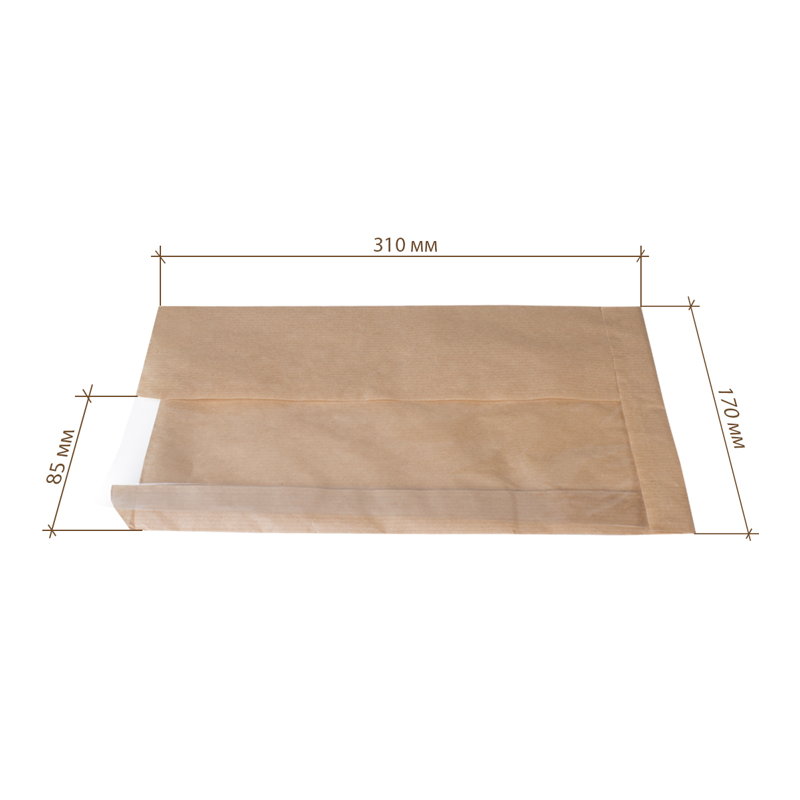 товар Бумажный крафт пакет с плоским дном и окном, 170(смещенное окно-85)*310 мм KPOB117