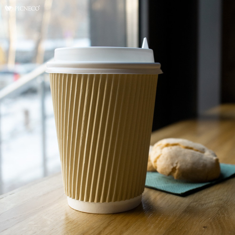 товар Бумажный гофрированный стакан, бежевый, 360 мл (макс. 430 мл) ST036BJ