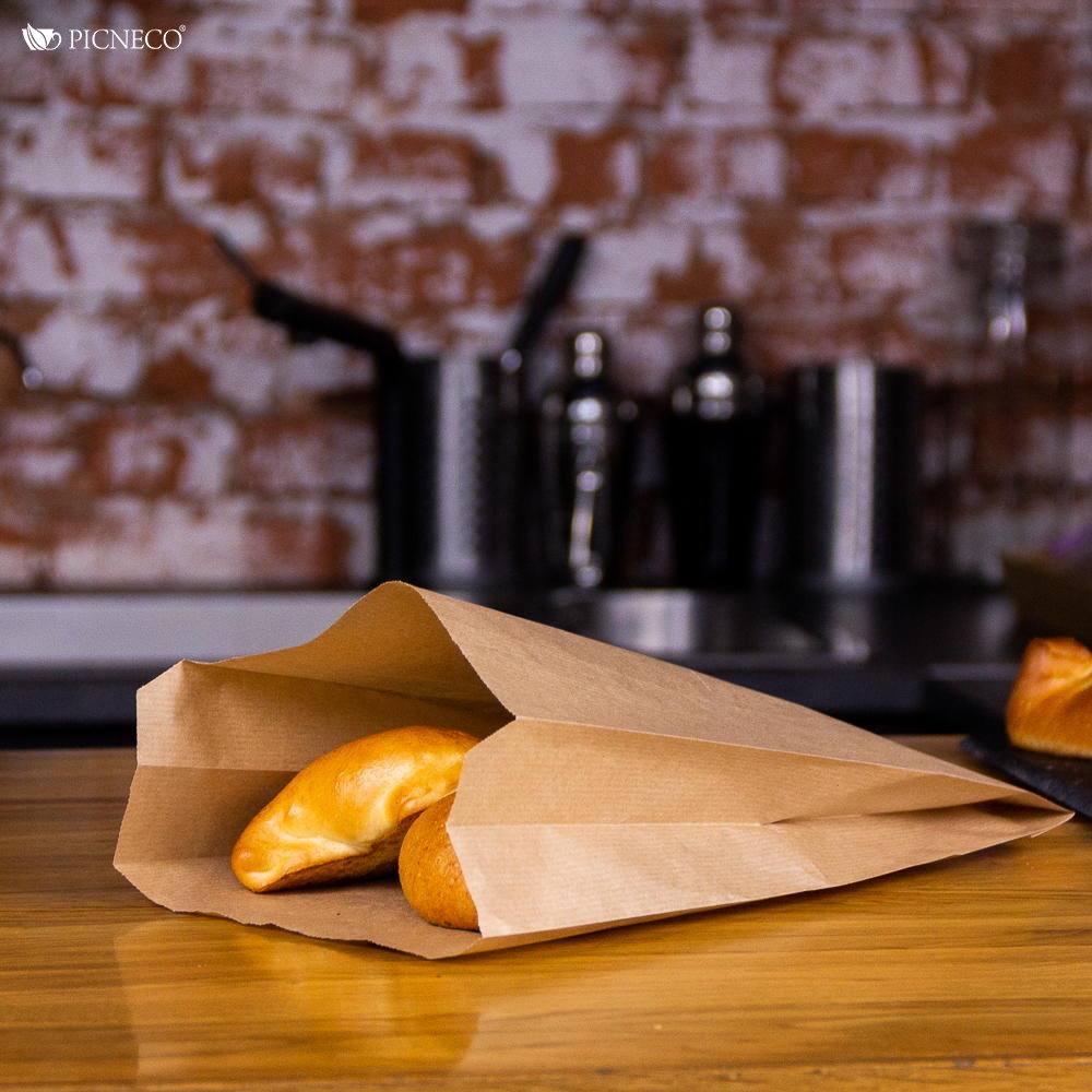 товар Бумажный крафт пакет с плоским дном жиростойкий, плоский пакет, 140*60*310 мм KLD114