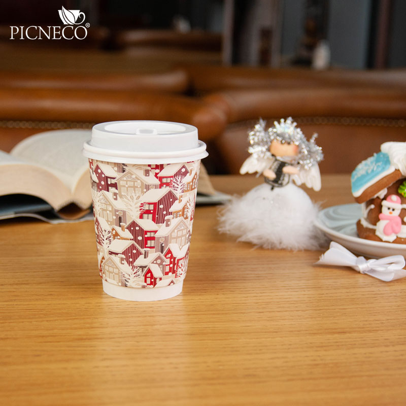 товар Бумажный зимний стакан с рисунком "Домики" 350 мл, двухслойный STD325D