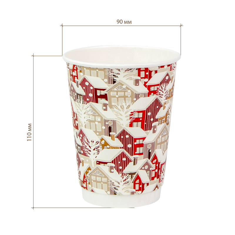 товар Бумажный зимний стакан с рисунком "Домики" 350 мл, двухслойный STD325D
