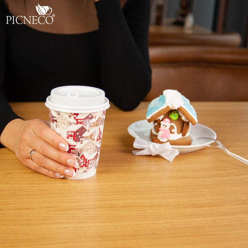 товар Бумажный зимний стакан с рисунком "Домики" 350 мл, двухслойный STD325D