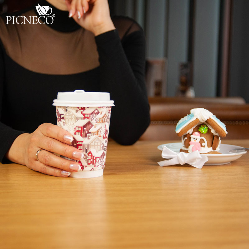 товар Бумажный зимний стакан с рисунком "Домики" 350 мл, двухслойный STD325D