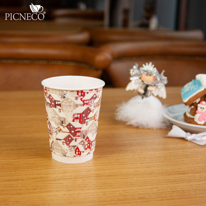 товар Бумажный зимний стакан с рисунком "Домики" 350 мл, двухслойный STD325D