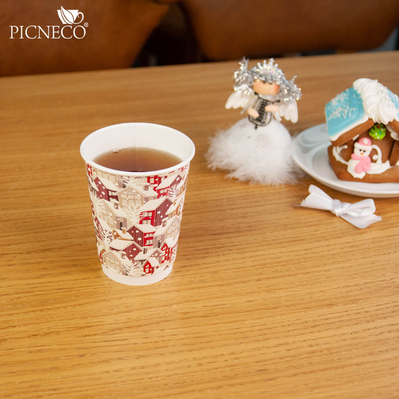 товар Бумажный зимний стакан с рисунком "Домики" 350 мл, двухслойный STD325D