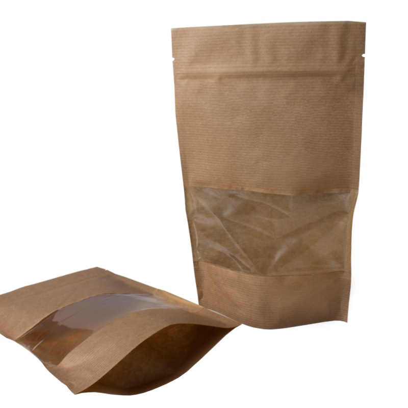 товар Дой-пак пакет, с окном 70мм,160*250 мм, полосатый крафт  ZIP1205