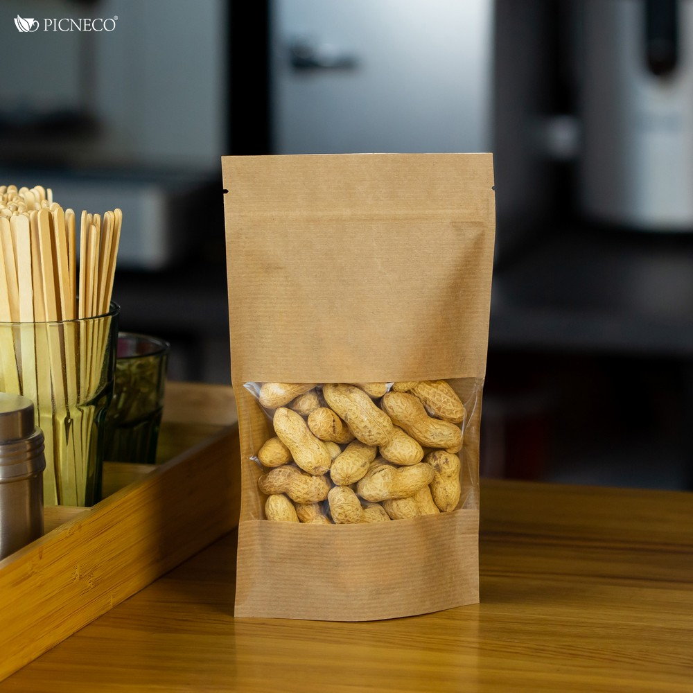 товар Дой-пак пакет, с окном 70мм,160*250 мм, полосатый крафт  ZIP1205