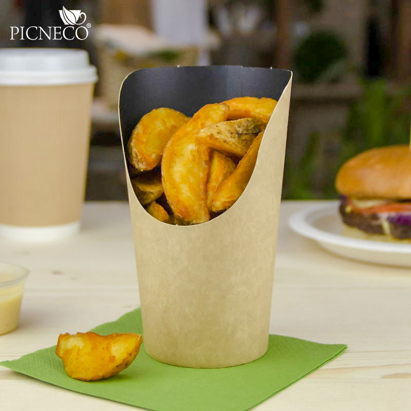 товар Круглая упаковка для картофеля фри, снеков, поп-корна, черная, 138*70*60 мм BK093C