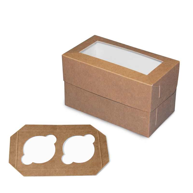 Упаковка для капкейков с окном (для 2 штук), 170*93*100 мм, крафт