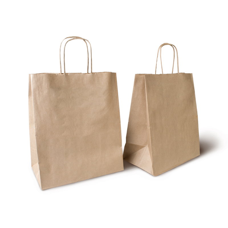 товар Бумажный крафт пакет с кручеными ручками, 240*140*280 мм, 70 г/м2 KPK024