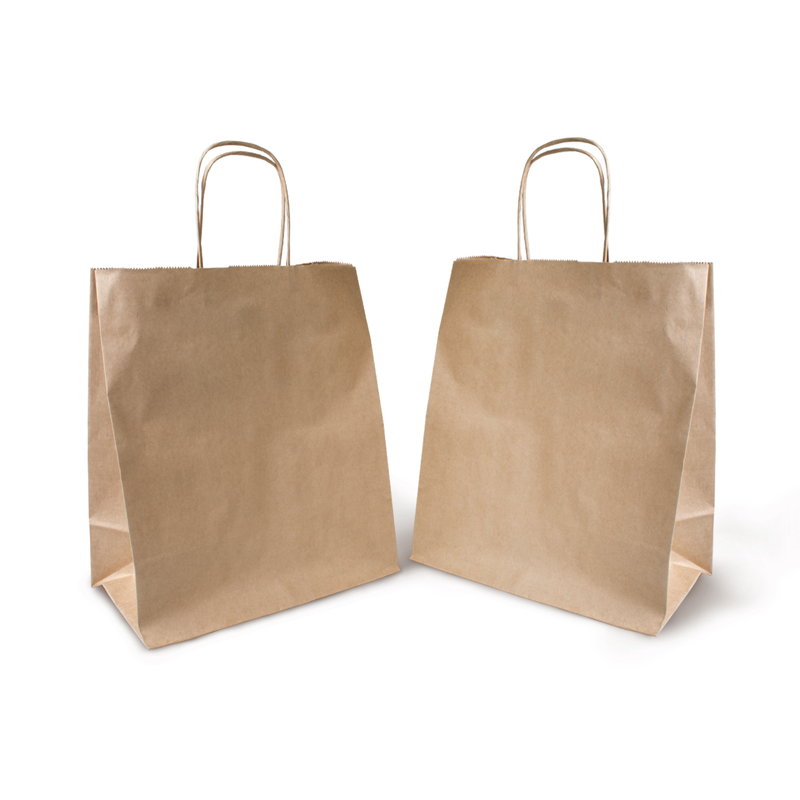 товар Бумажный крафт пакет с кручеными ручками, 240*140*280 мм, 70 г/м2 KPK024