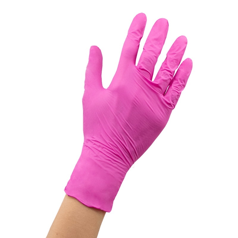 Перчатки нитриловые, неопудренные, текстурированные на пальцах, ярко-розовые, S