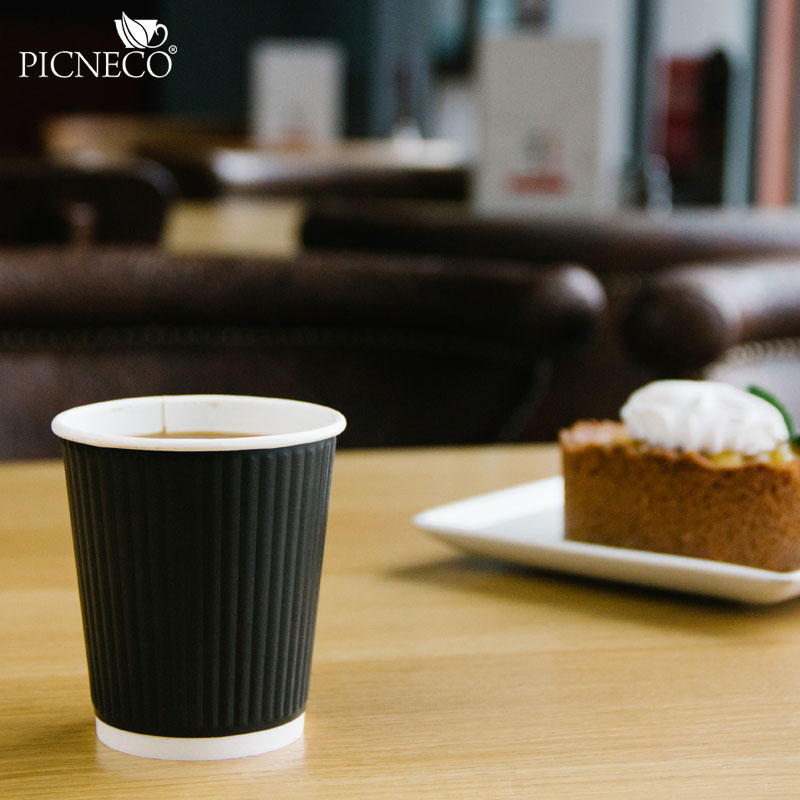 товар Двухслойный рифленый бумажный стакан, черный, 250 мл (макс. 270 мл) STG225C