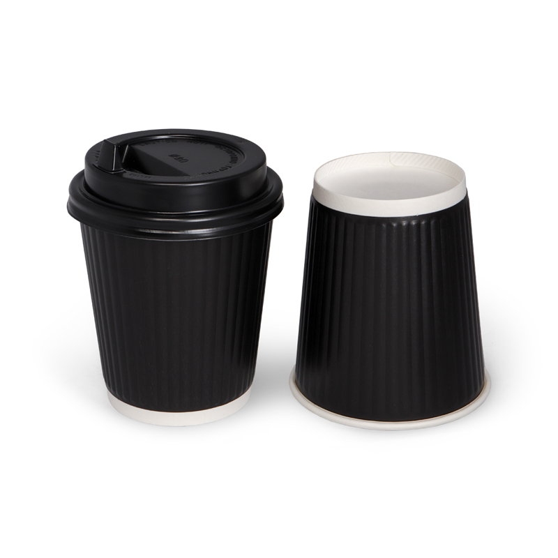 товар Двухслойный рифленый бумажный стакан, черный, 250 мл (макс. 270 мл) STG225C