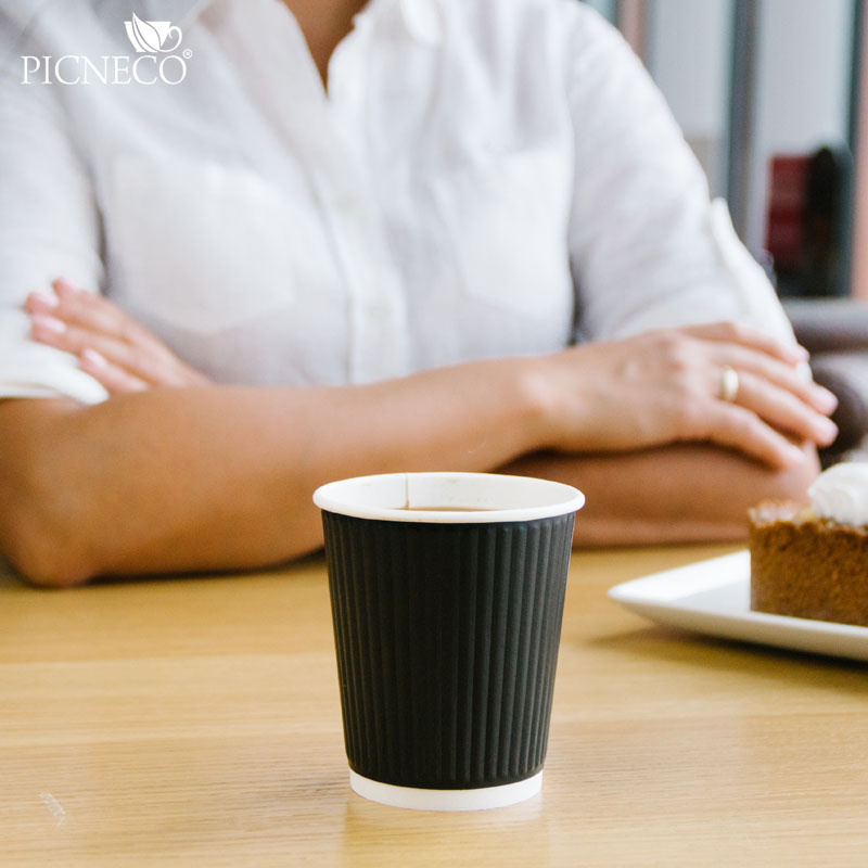 товар Двухслойный рифленый бумажный стакан, черный, 250 мл (макс. 270 мл) STG225C