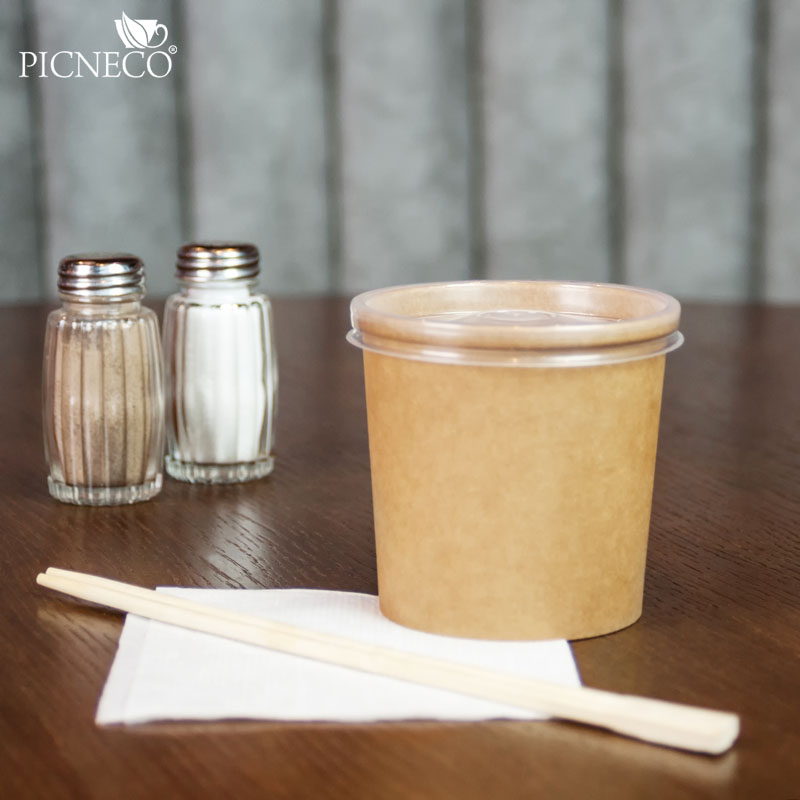 товар Одноразовая супница крафт с пластиковой крышкой, 320 мл (макс. 360 мл) BK045p