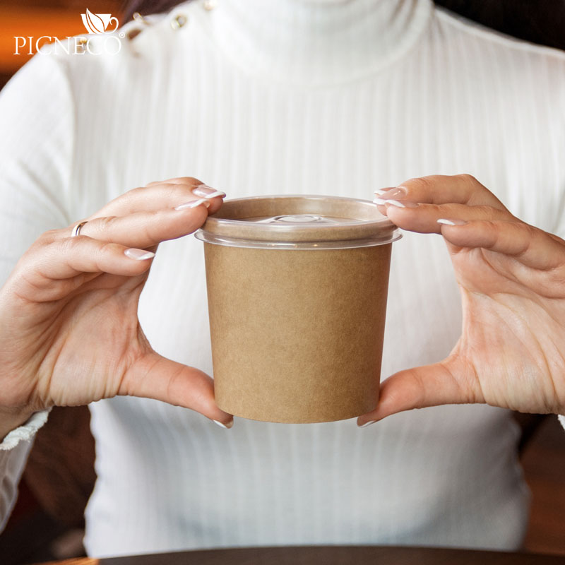 товар Одноразовая супница крафт с пластиковой крышкой, 320 мл (макс. 360 мл) BK045p