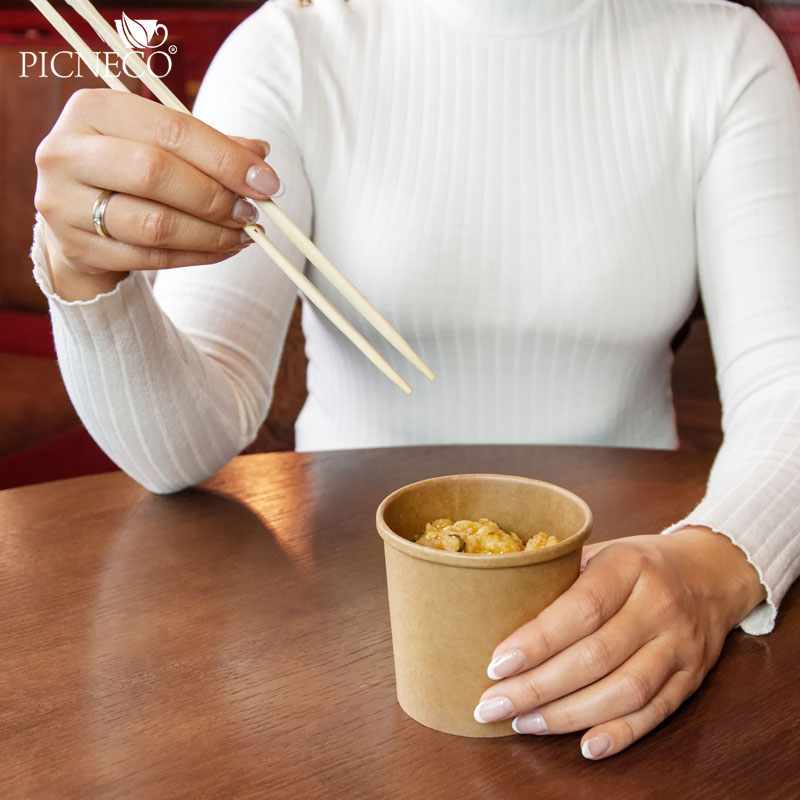 товар Одноразовая супница крафт с пластиковой крышкой, 320 мл (макс. 360 мл) BK045p