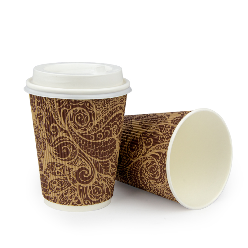 товар Бумажный гофрированный стакан коричневого цвета с узором, 350 мл (макс. 400 мл) STG135Bro