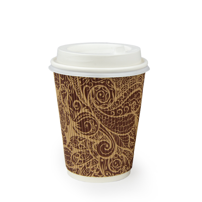 товар Бумажный гофрированный стакан коричневого цвета с узором, 350 мл (макс. 400 мл) STG135Bro