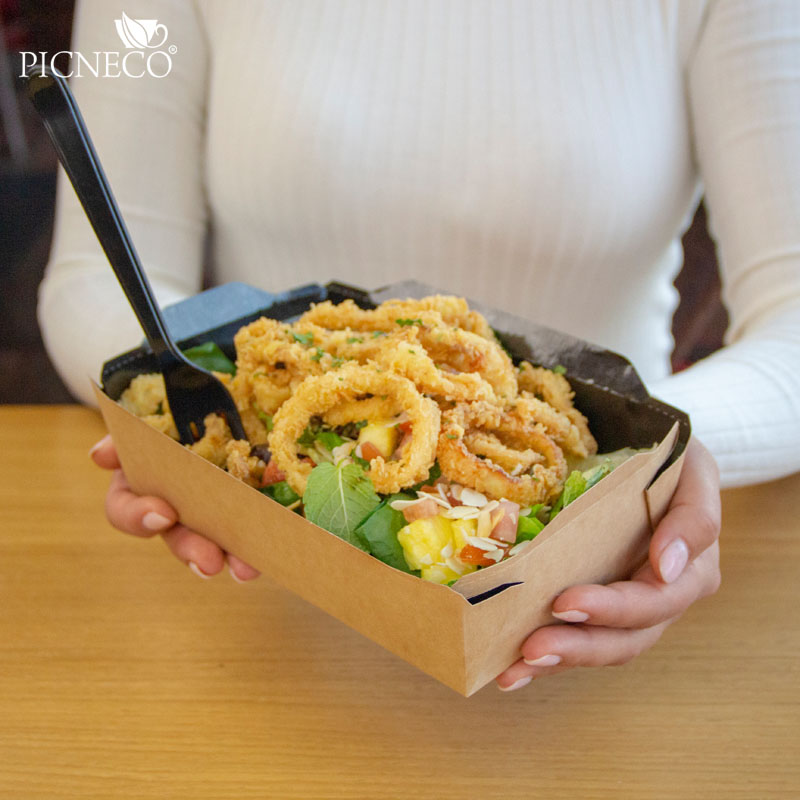 товар Контейнер бумажный с крышкой, 800мл, 186*106*55 мм, черный BK042C