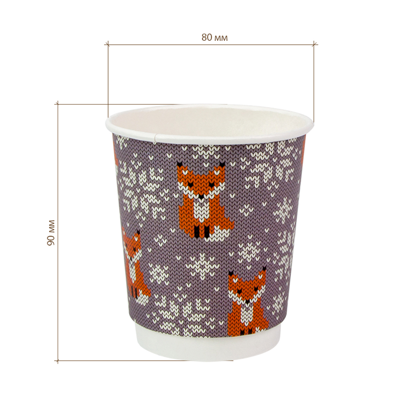 товар Бумажный новогодний стакан с рисунком "Лисичка" 250 мл, двухслойный STD225L