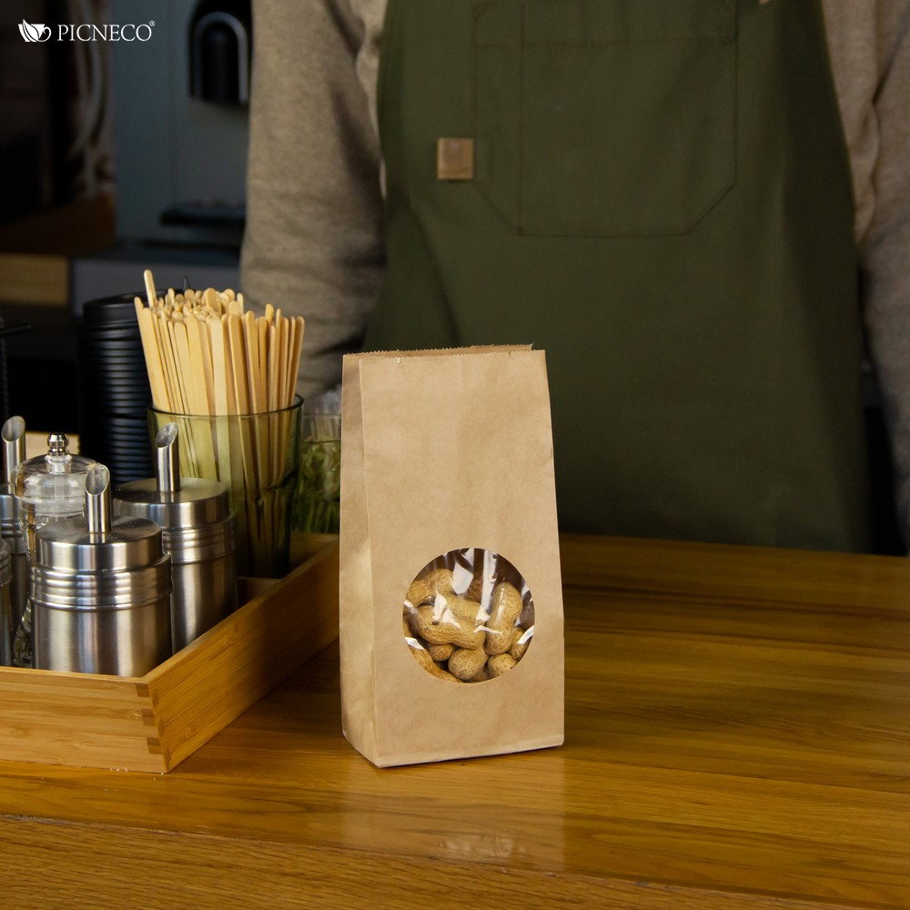 товар Крафт пакет с окном 70 мм, ламинированный, прямоугольное дно, 100*60*200 мм KPRL010