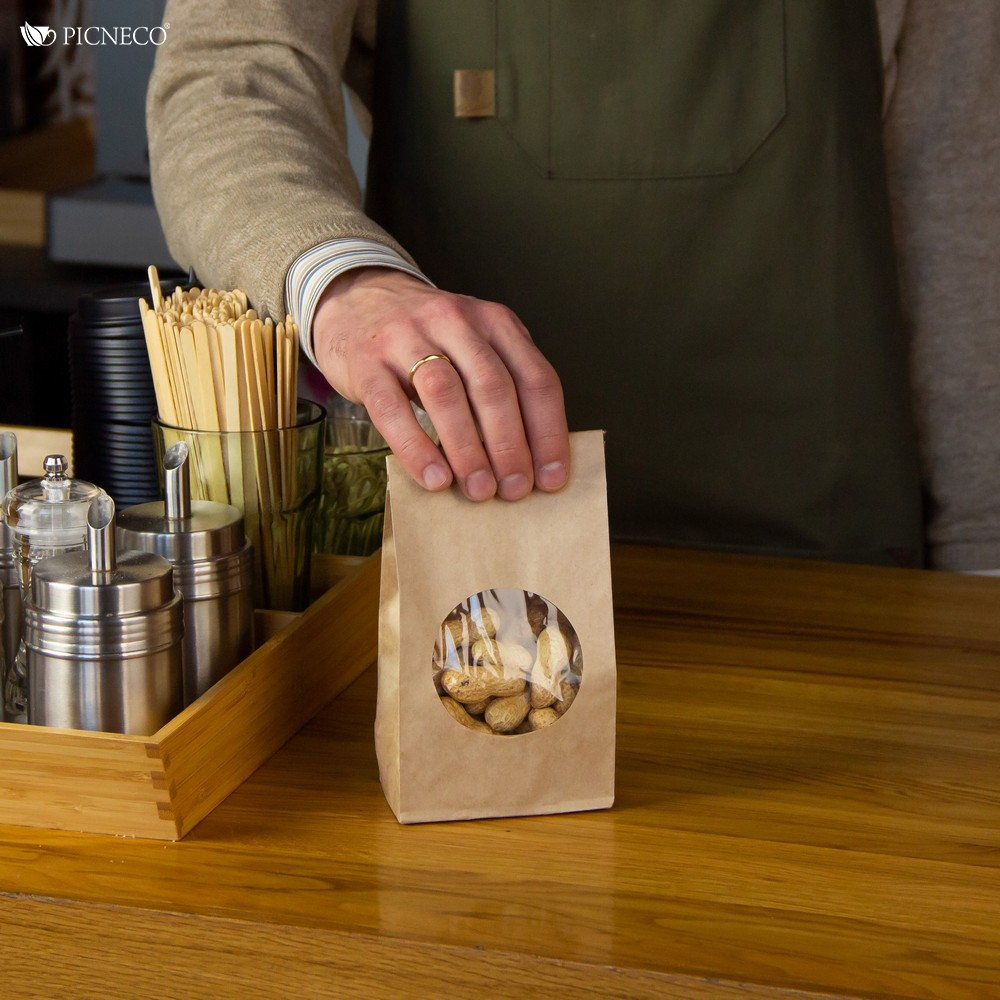 товар Крафт пакет с окном 70 мм, ламинированный, прямоугольное дно, 100*60*200 мм KPRL010