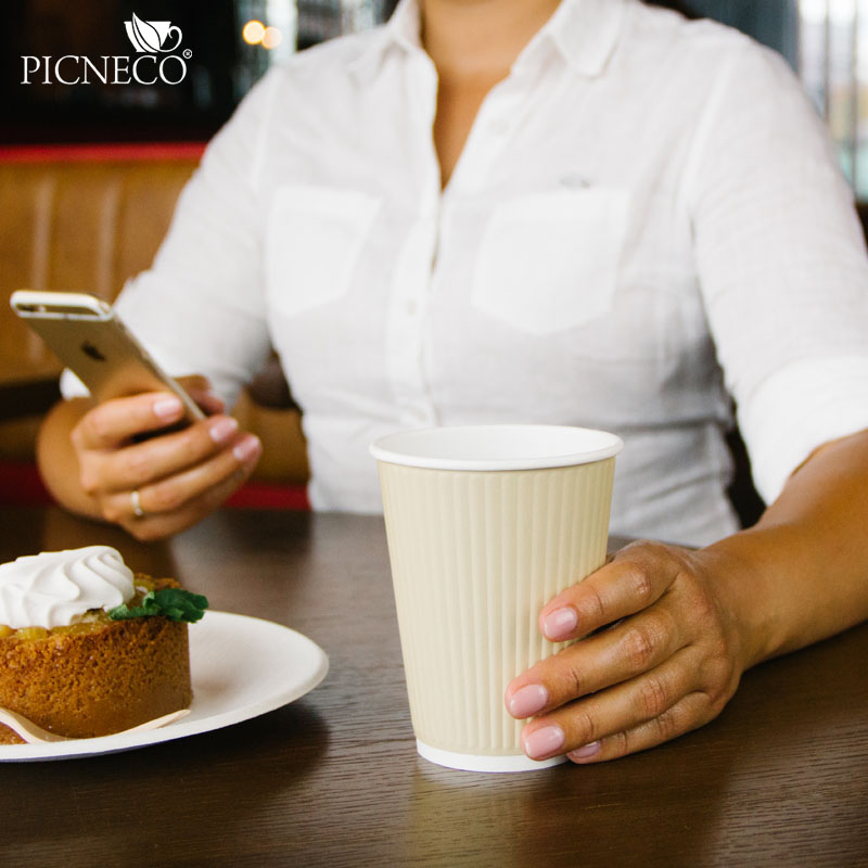 товар Бумажный рифленый стакан, 360 мл (макс. 420 мл), двухсл., крафт STG235BJ