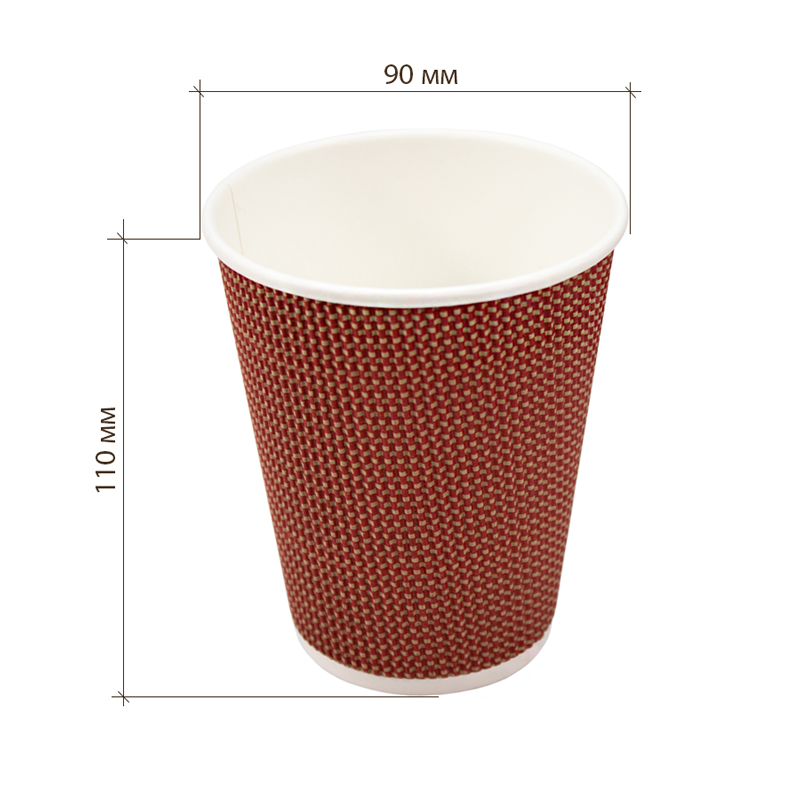 товар Бумажный гофрированный стакан "Сетка", бордовый, 360 мл (макс. 420 мл) ST042