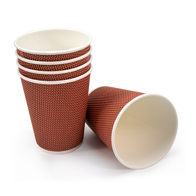 товар Бумажный гофрированный стакан "Сетка", бордовый, 360 мл (макс. 420 мл) ST042