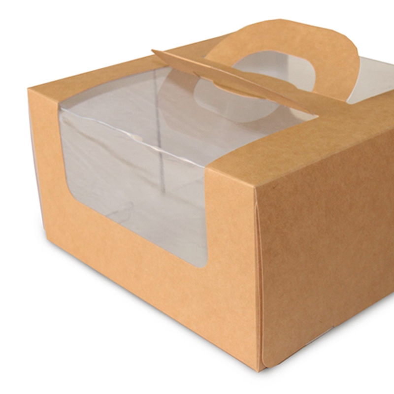 товар Коробка под торт с окном, крафт, 230*230*100 мм, Евро с ручками BK386