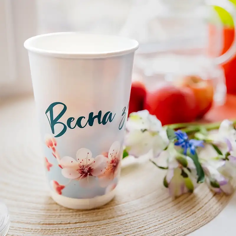 товар Бумажный стакан с рисунком "Весна здесь" 450 мл, двухслойный STD425Vz
