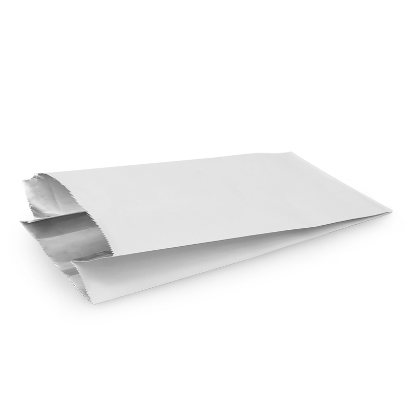 Бумажный фольгированный пакет, 150*90*310 мм, белый с плоским дном