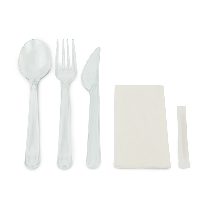 товар Набор прозрачных приборов в инд. упаковке (нож, вилка, ложка, салфетка, зубочистка) V1-1003