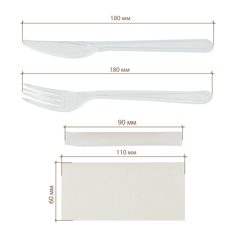 товар Набор прозрачных приборов в инд. упаковке (нож, вилка, салфетка, зубочистка) V1-1004