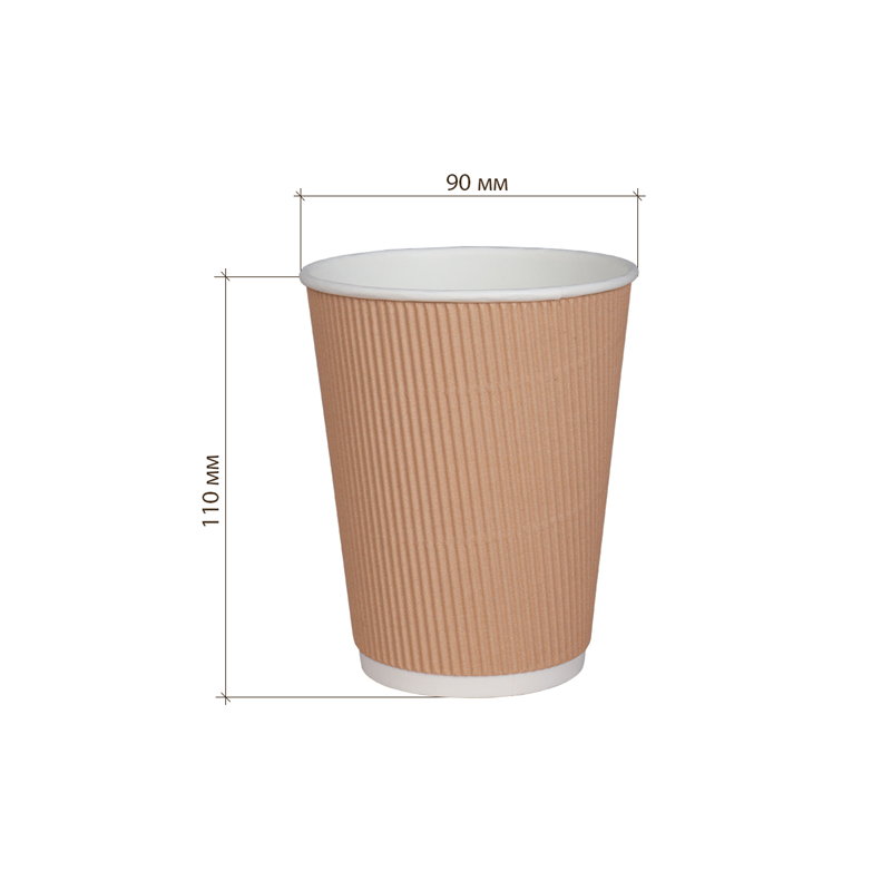 товар Бумажный гофрированный стакан, крафт, 350 мл (макс. 400 мл) STG135Kr