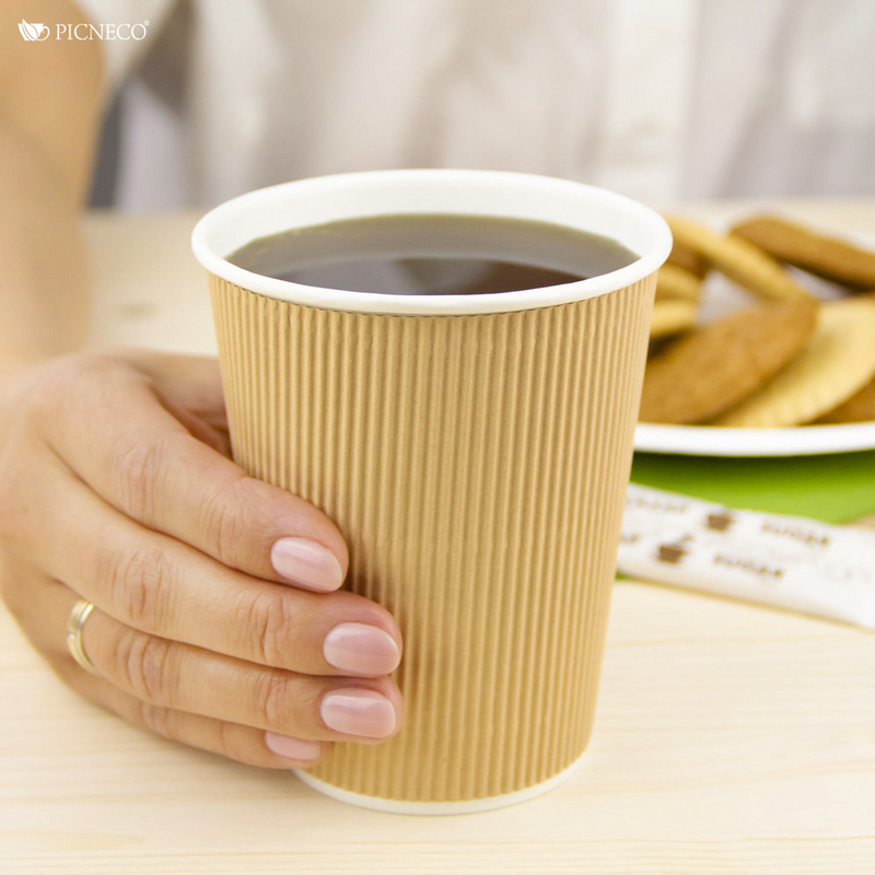 товар Бумажный гофрированный стакан, крафт, 350 мл (макс. 400 мл) STG135Kr