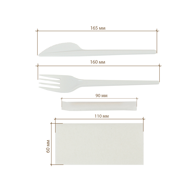 товар Набор белых приборов в инд. упаковке (нож, вилка, салфетка, зубочистка) V1-1007